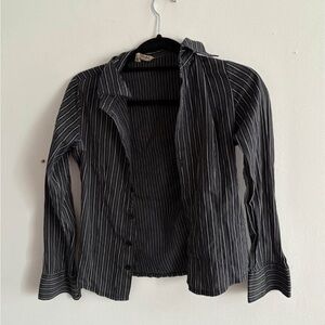 Black and White Striped Button-Up Shirt